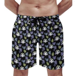 Calções masculinos bonito panda impressão ginásio verão azul folhas de palmeira moda placa calças curtas masculino roupas esportivas padrão secagem rápida troncos de praia