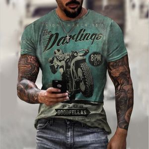 2023 hot cross-border n summer 3D printing round-neck short-sleeved man, personality retro-vintage Motorcycle hip-hop T-shirt 124