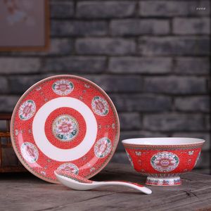 Miski Jingdezhen Ceramic Cutlery Set 3pcs Chinese Bowl Zupa Rice Naczynia Płytki Kości Chiny łyżki akcesoria kuchenne