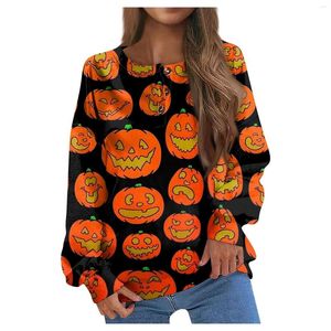 Hoodies femininos colheita topo outono e inverno em torno do pescoço gradiente halloween impressão botão design solto casual blusa feminina manga longa