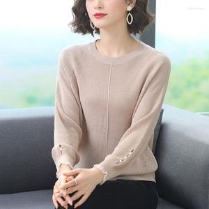 Kadın Sweaters Moda Örme Uzun Kollu Yuvarlak Boyun Külot Zarif Katı İnce Top ve Sonbahar Kazak Kadınlar 2023