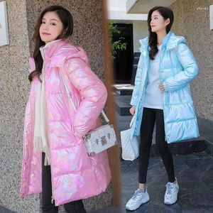 Frauen Trenchcoats 2023 Winter Jacke Puffer Mantel Glänzend Warme Mit Kapuze Lange Baumwolle Gepolsterte Weibliche Daunen Parkas Outwear