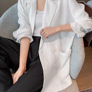 Abiti da donna UNXX Mini blazer in lino bianco per donna Leggero 2023 Primavera versione coreana Abito per il tempo libero allentato Protezione solare Top