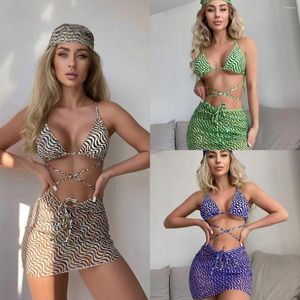 Kadın Mayo Drawstring kayış seksi üç parçalı takım elbise bikini peçe