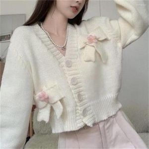 Maglieria da donna 2023 Autunno Archi Cardigan Donna Casual Dolce Abbigliamento carino Scollo a V Autunno Inverno Moda Manica lunga Ragazze Maglioni Lavorati a maglia Mujer