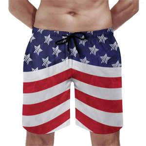 Shorts masculinos verão ginásio patriótico bandeira americana esportes fitness branco azul estrelas impressão design board calças curtas secagem rápida troncos de natação