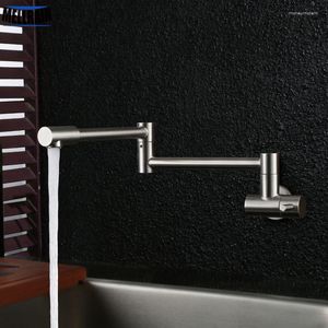 Mutfak muslukları ücretsiz rotasyon tek soğuk musluk katlanabilir lavabo su musluk paslanmaz çelik fırçalanmış duvar monte