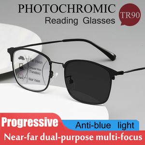 Blue Light Blocking Glasses Smart Pochromic Reading Glasses Far and Near Dual-Use Multi-Focus Computer Glasses Progressive Anti-Blue Ray Hyperopia Glasse 230901