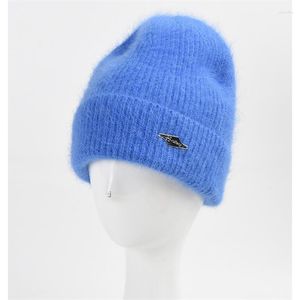 Berretti Cappello lavorato a maglia in vera pelliccia di lusso per donna Cappelli caldi invernali Tinta unita Berretto spesso in lana di cashmere con piega femminile