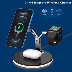 Caricabatterie wireless magnetici 3 in 1 Stazione di ricarica rapida da 15 W Caricabatterie PD per iPhone12 13 14 15 Max Watch Porta cellulare pro auricolare