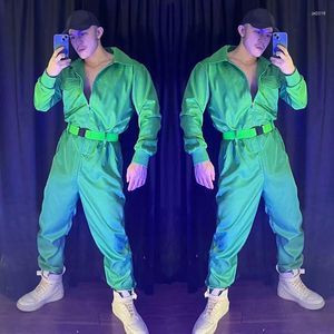 Stage Wear Hip Hop Dancing Clothes Men's Jazz Dancewear Green Bodysuit Nightclub Party Muscle Man Gogo Dancer Outfit Costume VDB4493