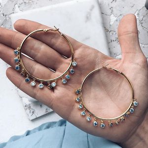 Stud Earrings 2023 Bohemian Style Big Circle Fashion Navy Blue Zircon Women Jewelry For Bijouterie Female