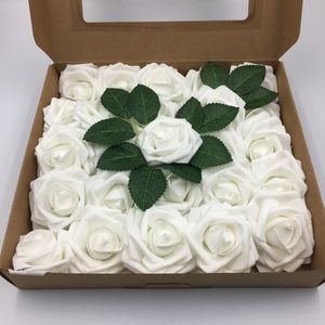 25 huvuden konstgjorda rosblommor skum falska faux blommor rosor för diy bröllop buketter fest hem dekor trädgård dekoration