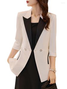 Ternos femininos verão primavera moda feminina blazer senhoras preto branco listra único botão meia manga feminino formal jaqueta casaco roupas