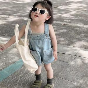 Shorts Girls Denim Suspender 2023 Summer Korean Children's Overalls Boys Baby Loose Jeans Kids Casual