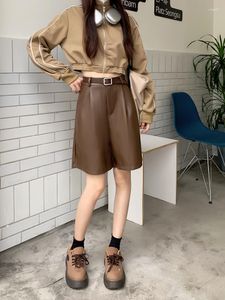 Kadın Tişörtleri GBB2046 Tatlı Serin Yüksek Bel Pu Deri Etek Kış Kore 2023 İnce Çok Yönlü Siyah Geniş Bacak Günlük Pantolon