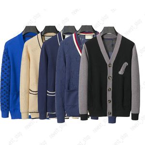 Designer outono luxo mens suéter jaqueta cardigan roupas slim fit malha casual moletom geometria patchwork cor mulheres listradas de lã jumper xxxl