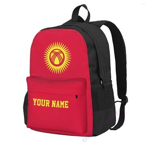 Rucksack mit individuellem Namen, Flagge von Kirgisistan, Polyester, für Männer und Frauen, Reisetasche, Freizeit, Studenten, Wandern, Camping