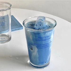 Bicchieri da vino 350ml Blu Lettere inglesi Trasparenti Tazza in vetro ribaltabile di grande capacità Bevanda per caffè Forniture per la cucina domestica Camera da letto