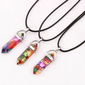 30PCS Resin Hexagonal Column Chakra Pendants Healing Crystal Necklaces Men Women Jewellry