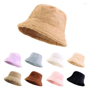 Berets Unisex Winter Warm Bucket Hat Women Soft Faux Fur Fisherman Caps Thicken Plush Outdoor Panama Cap Men