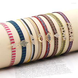 Cazibe bilezikler boho vintage kontrast renk örgü el yapımı tekstil bilezikler rhinestone ipi kadınlar için örgülü mücevher aksesuarları