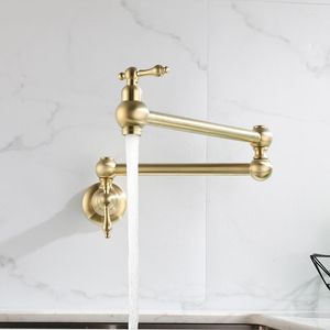 Küchenarmaturen, gebürstetes Gold/Schwarz/Chrom, faltbarer Wand-Wasserhahn mit verstellbarem, schwenkbarem, einzelnem Kalt-Klappbecken