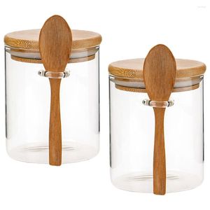 Storage Bottles 2 Pcs Kitchen Canisters Food Jars & Airtight Containers Glass Lids Bamboo Cereal Pantry