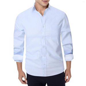 T-shirt da uomo Camicia da esterno American Business Casual Tinta unita Risvolto Manica lunga Top a righe