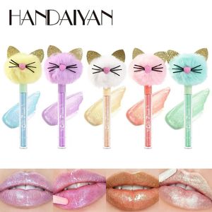 New Pearlescent Lip Gloss Cat Head Plush Lip Glaze Moisturizing Shimmer Liquid Lipstick Waterproof Long Lasting Lip Tint Makeup