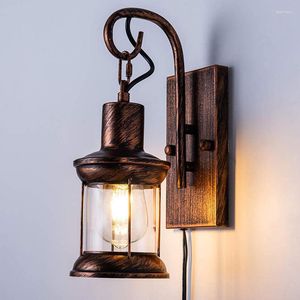 Wall Lamp Antique Old-fashioned Retro Industrial Style Glass Lampshade With Wire Plug Bedside Restaurant