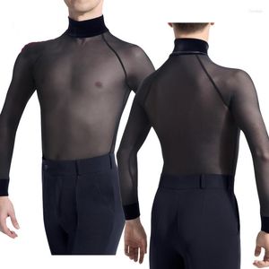 Stage Wear Sexy Latin Dance Tops masculino transparente gaze de manga longa Competição de salão de baile de idade, homem performance vdb834