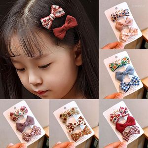 Hair Accessories 3pcs/set Bows Cloth Pins Clips For Children Girls Kawaii Floral Solid Color Plaid Baby Hairpins Bang Side Kid