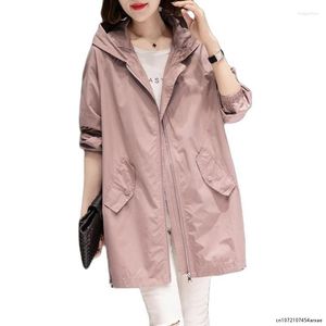 Women's Trench Coats Spring Autumn Hooded Windbreaker Mid-Length Coat Thin Loose Female Lined Casual Outerwear 4XL