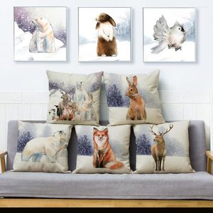Pillow Watercolor Paint Winter Animal Cover 45 45cm Square Covers Linen Throw Pillows Cases Sofa Home Decor Pillowcase