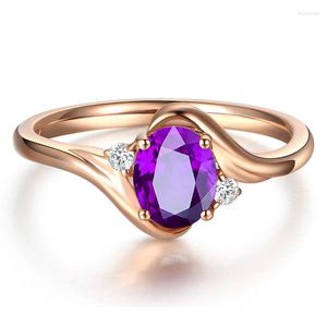 Cluster Rings European And American Luxury Temperament Plated 18K Rose Gold Amethyst Gem Opening Adjustable Ring