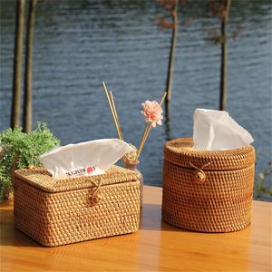 Caixas de tecido Guardanapos Rattan Box Desktop Papel Higiênico Lenço Caso Simples Guardanapo Titular Mão Tecido Dispensador de Carro Decoração de Casa 230901