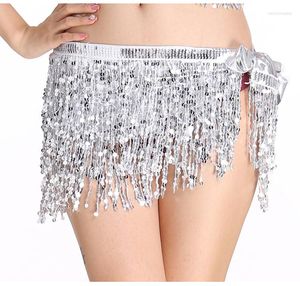 Scene Wear Belly Dance Long Fringe Hip Scarf Dancing Midjebältet Kjols paljetter Tassel Kvinnor Dräkt 9 färger