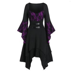 Abiti casual da donna Halloween peonia pizzo irregolare vintage manica a foglia abito costume cosplay strega vampiro gotico