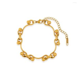 Link pulseiras correntes de aço inoxidável unsiex cor ouro redondo frisado bola lagosta fecho pulseras feminino jóias festa presente