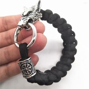 Charm Bracelets Nostalgia Survival Paracord Rope Lanyard Bracelet Viking Jewelry Womens Mens Runes Beads Diy Accessories