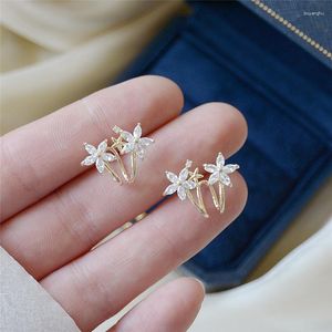 Stud Earrings High Quality 14K Real Gold Cute Flower For Women Cubic Zircon ZC Exquisite