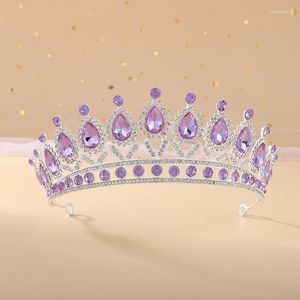 Hair Clips Gorgeous Silver Color Purple Crystal Bridal Tiaras Crown Rhinestone Pageant Diadem Headpiece Vine Tiara Wedding Accessories