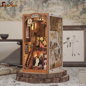 Doll House Accessories Cutebee Book Nook Dollhouse Kit With Touch Light Dust Cover Diy Miniature Doll House Toys For Birthday Presents Ink Rhyme Bookstore 230904