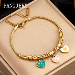 Link Bracelets PANGJERY 316L Stainless Steel Multicolor Drop Glaze Trendy Simple Personality Love Heart Pendant Birthday Jewelry Accessories