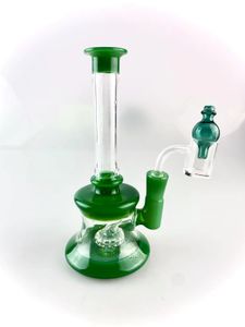 Reciclador de vidro para cachimbo de água, china verde, colorido, 6,5 polegadas de altura, junta de 14 mm, adicione um banger, uma tampa de bolha verde lago