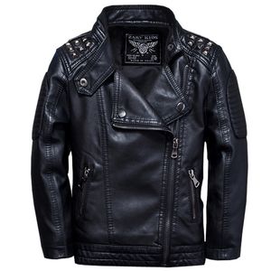 Jackor Children's Leather Spring Autumn Boy's Zipper Rivets Pu Jacket Fashion Kids Coats 112 år 230904