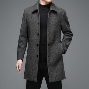 Женские шерстяные смеси высокого качества, мужские зимние куртки и пальто, деловые повседневные шерстяные куртки, пальто, длинное пальто, мужские шерстяные смеси с отложным воротником HKD230904