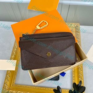 Toppkvalitetsdesigner Fashion Mini Zippy Wallet Leisure Upcale Keychains Cards Holder Dermis Charm Key Pouch Letter Grid Printing Coin Purse Påsar med låda