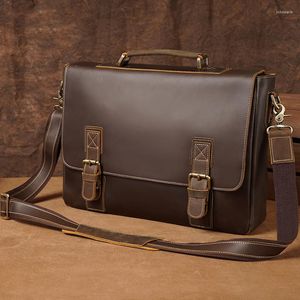 Bortkroppar Designer Män Portfölj tjock ko läder Laptop Handväska för Business Crossbody Bag Male Shoulder